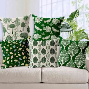 Noordse geometrische bladbloemkussen groene bloemen voor thuisbank decoratief linnen worp case l220608