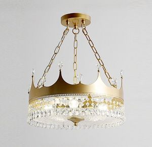 Nordic Girl Luxe Crown Crystal Kroonluchter Jongen Kinderen Slaapkamer Hanglamp Opknoping Lichten Gouden Suspension Lighting Fixtures Myy