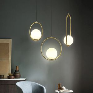 Nordic Glazen Bol Hanglampen Zwart Industriel Hanglamp luxe Goud Zilver Messing kunst Keuken hoepel decor Hanglamp