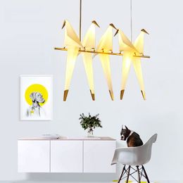 Nordic Gold Bird Cage Pendant Light Living Room Chambre Origami Bird Light Kitchen suspendu lampe à manger Papin Paper House