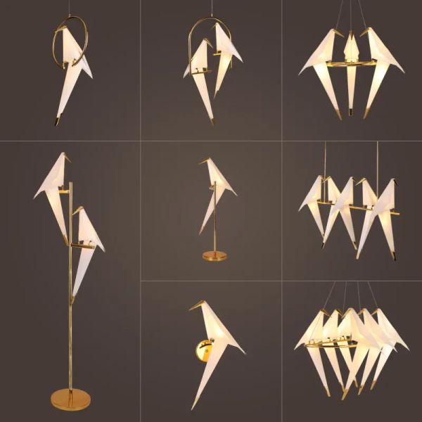 Nordic Gold Bird Cage suspension Salon Chambre origami oiseau lumière Cuisine Lampe suspendue Salle à manger Papier Maison Luminaires LL