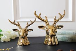 Figurine de tête de cerf en or nordique en céramique pour la décoration de la maison, bureau, Bar, Table à manger, accessoires de salon, pièce d'art de collection 6360252