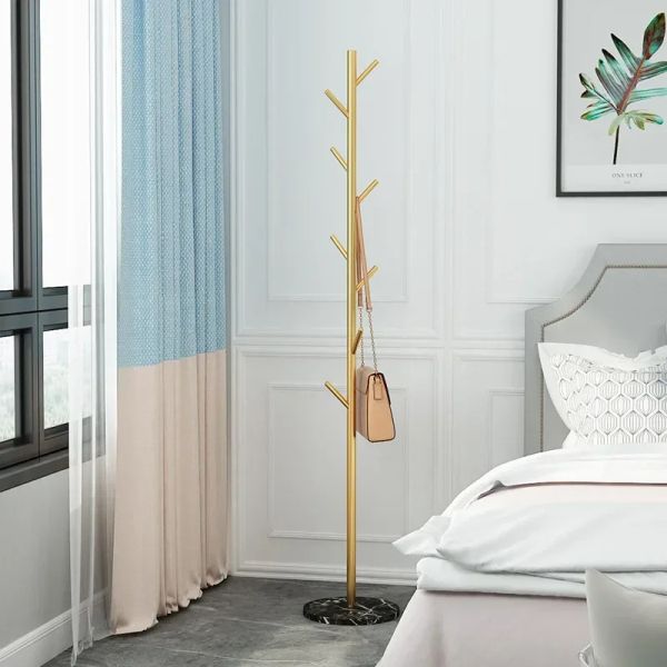 Nordic Gold Standing Coat Rack de qualité moderne Métal Métrasse en marbre noir Entrée Entrée Bouteau de coucher Meubles de salon