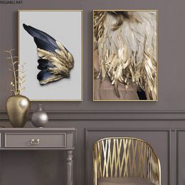 Nordic Gouden en Zwarte Vleugel Wall Art Canvas Schilderijen Abstract Bladeren Wall Art Prints en Posters voor Woonkamer Home Decor202h