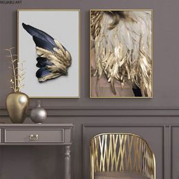 Nordic Gouden en Zwarte Vleugel Muur Canvas Schilderijen Abstract Bladeren Wall Art Prints en Posters voor Woonkamer Thuis Decor269H