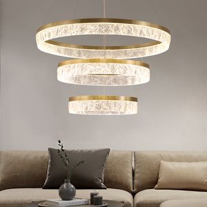 Nordic gouden kroonluchter ring hars textuur lampenkap licht luxe moderne villa duplex woonkamer eetkamer slaapkamer lamp