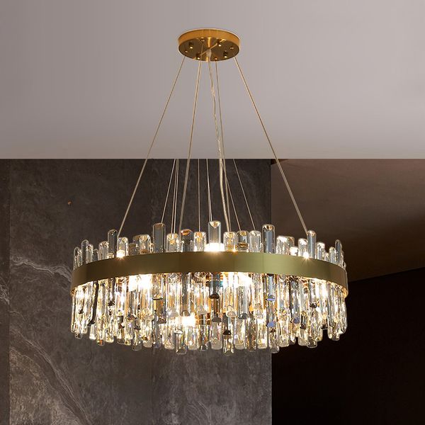 Lámparas de araña de cristal dorado nórdico, luz LED de lujo para sala de estar, iluminación colgante ovalada creativa para dormitorio y comedor
