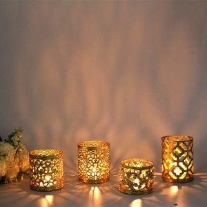 Bougeoir nordique doré géométrique creux en fer forgé, chandelier créatif d'aromathérapie, décoration de la maison, ornements de bougeoir