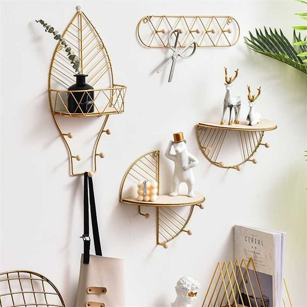 Nordic Golden Hook Display Rack Creative Iron Clothes Key Hanger Soportes de almacenamiento Puerta de entrada Colgante de pared Organizador decorativo 211112