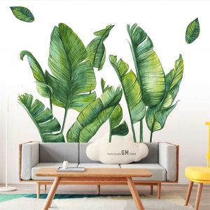 Pegatina de pared de planta de hoja verde nórdica, hojas de palma Tropical de playa, pegatinas DIY para decoración del hogar, sala de estar, cocina, 211025