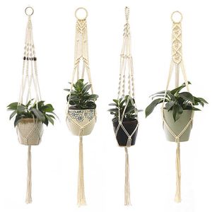 Nordic Hanging Basket voor Bloempot Handgemaakte Bloempot Net Opknoping Plant Hangers Katoenen Pot Touw Vintage Garden Balkon Decor 210615