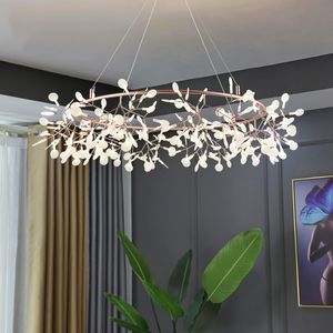 Nordic Hanging Woonkamer Kroonluchter Moderne Keuken Firefly Lamp Rose Goud / Zwart Branch Ronde Restaurant Lightin