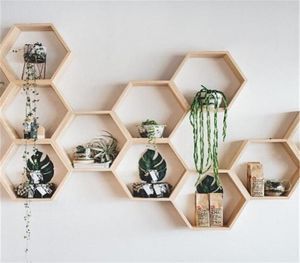 Nordic Zeshoek Plank Houten Muur Opknoping Rek Honingraat Hexagon Planken voor Baby Kind Slaapkamer Decoratie T200319276M4152738