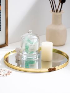 Nordic Home Bathroom Organisateur en verre bijoux bijoux affichage plaque de miroir géométrique plateau en or bijoux rangement anneau à bijoux