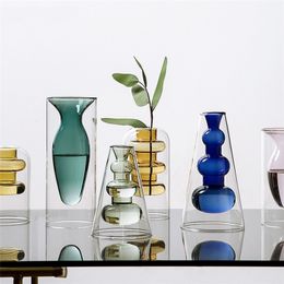 Vase en verre de décoration nordique pour la maison, décoration de salon, Vase à fleurs Transparent, décorations pour la maison, lunettes décoratives, cadeaux 220423