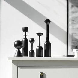 Bougeoirs en bois noir, décoration nordique minimaliste, Art géométrique, ensemble de supports coniques en bois, 240125