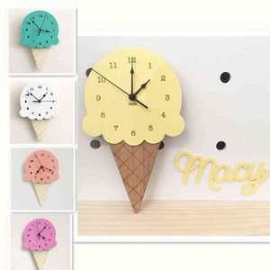 Nordic Ice Cream Relojes de pared Cartoon Mute Watch Wall Home Decor Kids Room Decoración de pared Ornamento Baby Room Christmas Best Gift G220422