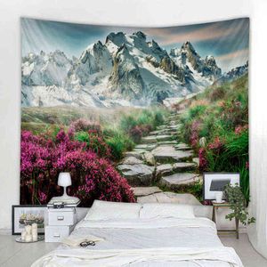 Alfombra de pared decorativa con paisaje de estilo nórdico, manta Art Deco, cortina colgante para el hogar, dormitorio, sala de estar J220804