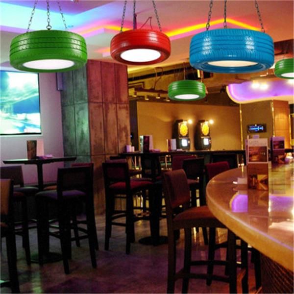 Café de style industriel nordique led lustre américain rétro personnalité bar suspension lumières nostalgique pneus colorés lampes suspendues