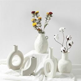 Nordique Ins Vase en céramique ornements de maison blanc végétarien créatif Pot de fleur en céramique Vases décorations pour la maison artisanat cadeaux T200624219a