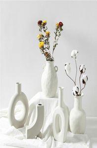 Nordic Ins Ceramic Vase Adornos para el hogar White Vegetariano Cerámica Flower Vasas Decoraciones del hogar Regalos T20062444448296