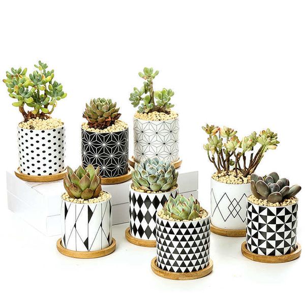 Nordique Ins Motif Géométrique En Céramique Succulent Pot De Fleur Fournitures Pour La Maison Fée Jardin Décoration Bonsaï Mini Pots De Fleurs Planteur Y0910