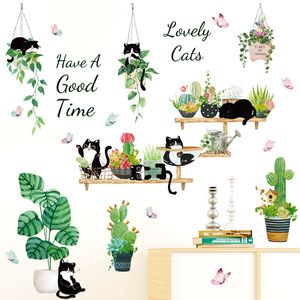 Nordic Ins Green Plant Pot Pendant Cat Living Room Sofa TV Achtergrond Wall Zelfklevende Wandsticker