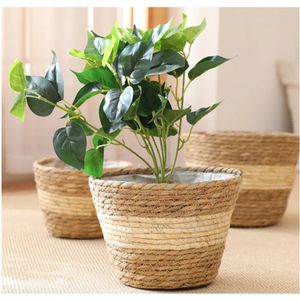 Nordic INS Stro Weven Bloem Plant Mand Gras Planter Binnen Buiten Tuin Pot Verborgen Container voor Plantbare Bonsai Decor 240320