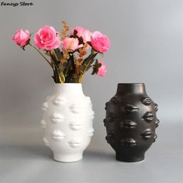 Nordique Ins Style personnalité créative visage vase moderne minimaliste lèvres en céramique florale maison bar librairie décoration ornements 2104286m