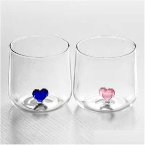 Nordique Ins Style décoration de la maison Couple amour coeur tasse eau thé lait café Transparent créatif simple tasses en verre livraison directe Dheju