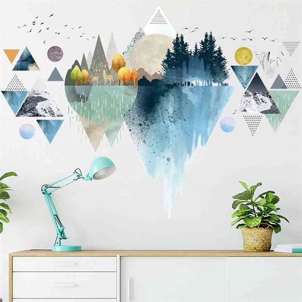 Pegatinas de pared de montaña de ensueño triangular estilo nórdico ins, calcomanías de vinilo para sala de estar y dormitorio, decoración creativa para el hogar 210705