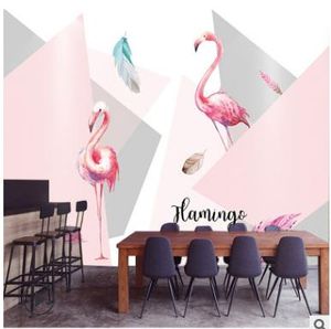 Nordic ins vent peint flamants roses toile de fond 3D moderne simple salon papier peint design géométrique rose chiffon mural