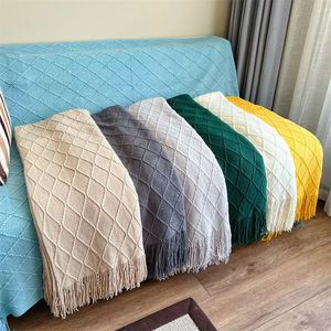 Couverture en fil tricoté nordique, sur le lit, le canapé, le voyage, la sieste, la télévision, serviette douce, tapisserie à carreaux, 240103