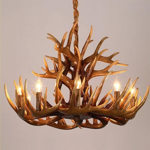 Noordse LED Kroonluchter E14 Hanglampverlichting Hanglamp Industrial Buck Deer Horn Antler Slaapkamer Woonkamer keukenarmaturen322y