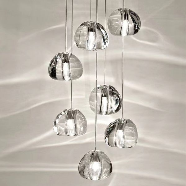 Lustre led nordique moderne, lampe d'escalier tournante, boule de cristal, éclairage décoratif, lustre