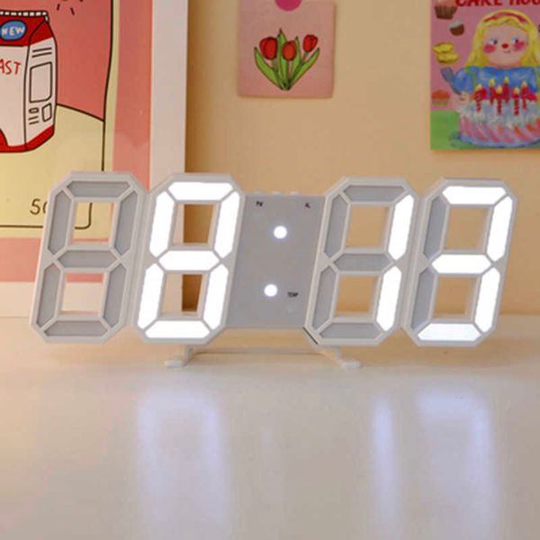 Nordic LED Reloj de alarma digital Relojes colgantes de pared Fecha Pantalla de temperatura Retroiluminación automática Función de repetición Reloj electrónico 210724