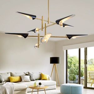 Nordic LED hanglamp woonkamer kroonluchter verlichting moderne vliegtuigindustrie zwart hanglamp voor slaapkamerdecoratie