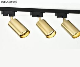 Nordic licht luxe messing koperen track spots LED plafondlamp woonkamer muren gangpad bar GU10 85265V Gouden lampen6806366