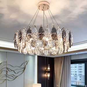 Nordic Light Luxe Crystal Kroonluchter Lampen voor Woonkamer Duplex Villa Slaapkamer Ronde Blad LED-hanglamp