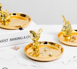 Boîte à bijoux en or de luxe léger nordique plaque en céramique plateau de bague de mariage bijoux stockage bijoux décoration ornements