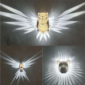 Nordique Lion vautour hibou tête murale Art Sculpture avec 3D LED résine animaux luxe maison bricolage décoration 231225