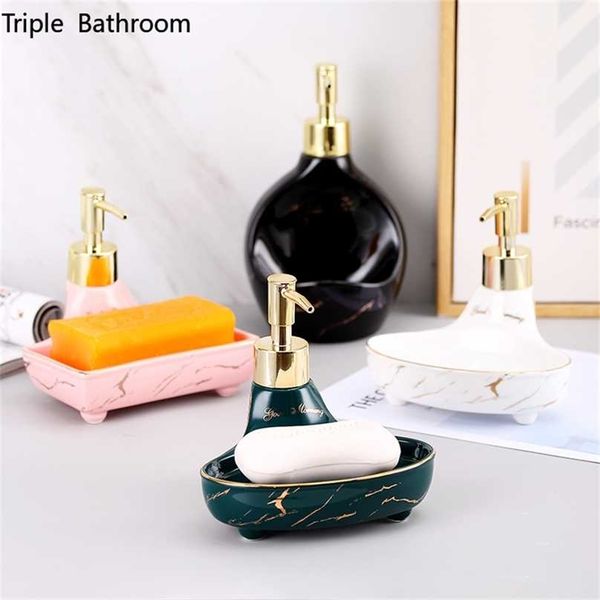 Distributeur de savon liquide nordique en céramique multifonction vaisselle porte-désinfectant pour les mains bracelet accessoires de salle de bain 211222