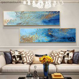 Nordic Luxe Poster Blauw Goud Lijn Abstract Wall Art Canvas Foto met Frame Moderne Marmeren Textuur Home Decor Print Schilderij L230704