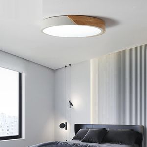 Nordic Macaron LED Ceiling Light Round Lamp Wooden Home Living Room Bedroom Study Surface Mounted Lighting Fixture Remote Control