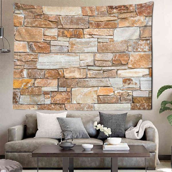 Tapiz de mármol nórdico Simular piso Azulejos de cerámica Decoración de impresión Hogar Granja Decoración de pared Multicolor Manta de ladrillo de piedra J220804