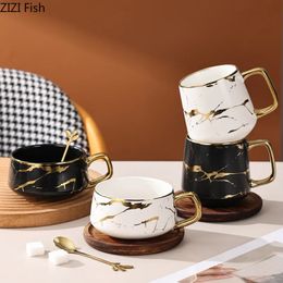 Nordic Marmeren Getextureerde Keramische Koffiekopje Creatieve Kantoor Thuis Mok met Deksel Paar Afternoon Tea Set Vakantie Cadeau 240301