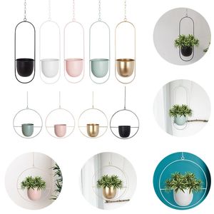 Nordic Metalen Hangende Pot Plant Hanger Keten Muur Opknoping Planter Mand Bloempot Plant Houder Balkon Tuin Woondecoratie 240309