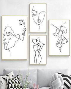 Nordiques Figures minimalistes Ligne Art Sexy Femme Corps Nude Mur Nu Paintes Drawing Affiches Privations Décoration pour le salon2308050