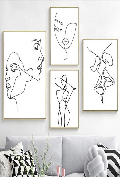Figuras minimalistas nórdicas Arte de línea Sexy Woman Body Nude Wall Canvas Pinturas Dibujo de carteles Impresiones Decoración para Livingroom185077777