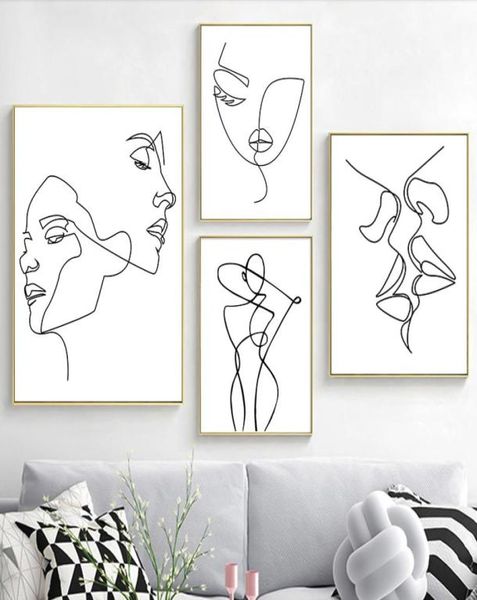 Figuras minimalistas nórdicas Arte de línea Sexy Woman Body Nude Wall Pinturas Dibujo de carteles Impresiones Decoración para Livingroom2308050